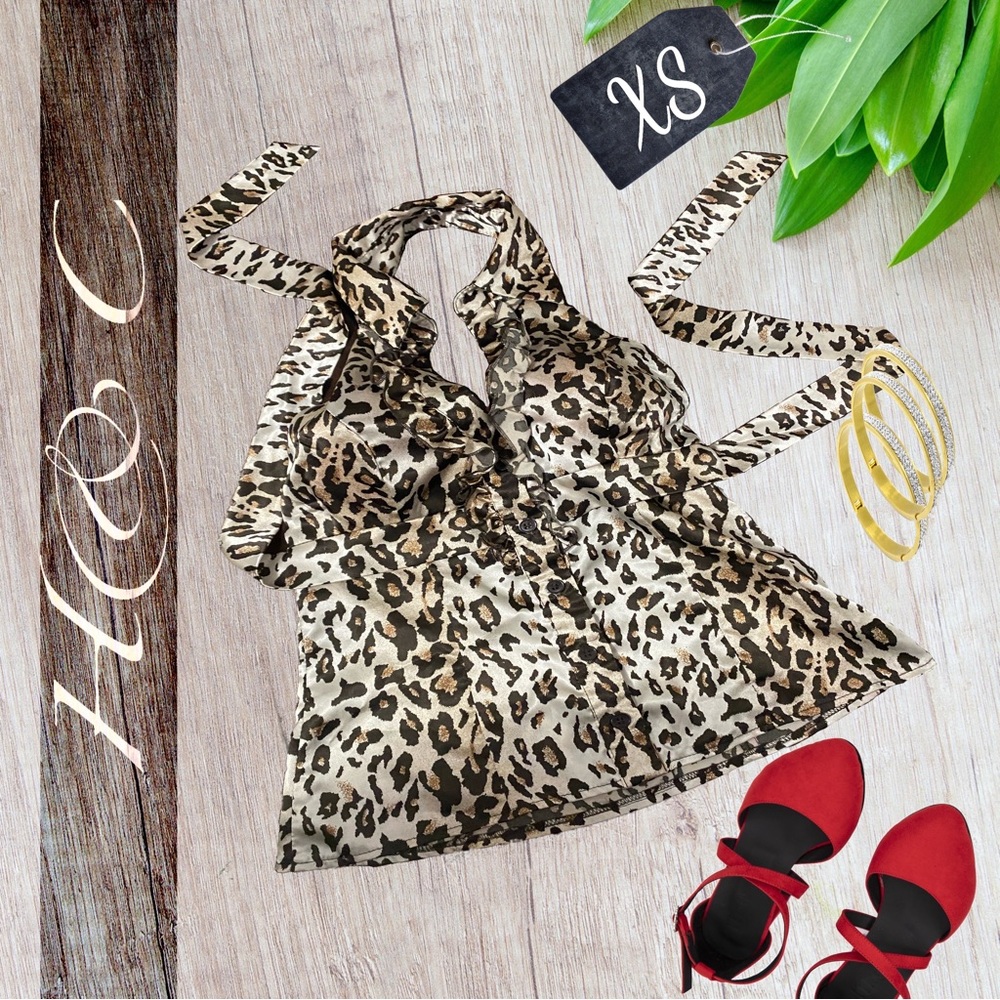XS Leopard print silky women top.